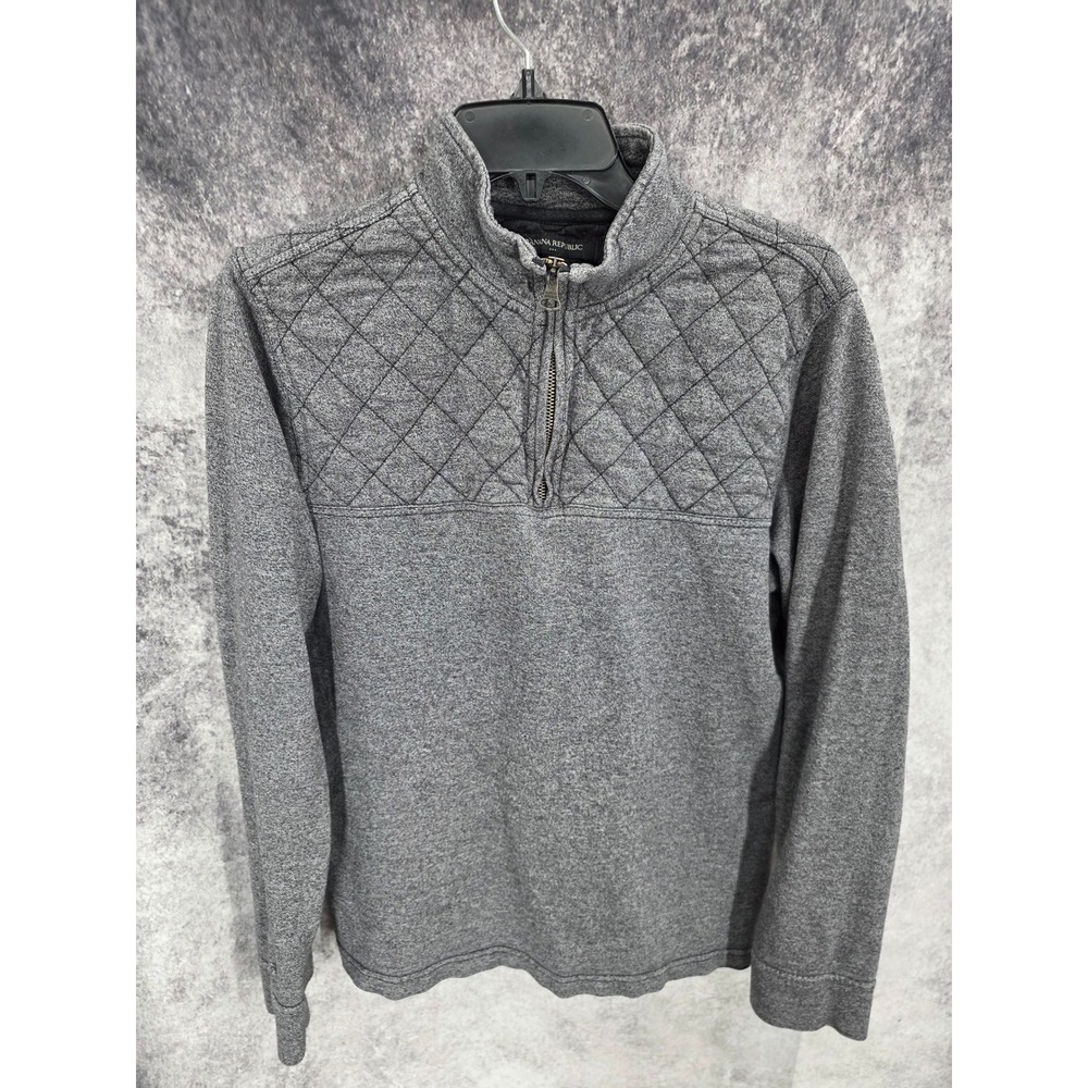 Banana Republic Sweater Men Medium Gray 1/4 Zip Pullover Minimalist Transitional